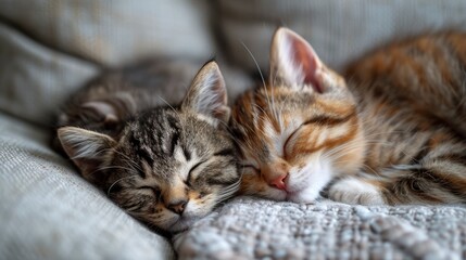 Cats Curled Up To Sleep, Exuding Pure Contentment
