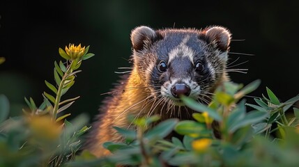 Fototapeta premium A Polecat Prowling Under The Cover Of Night, Exuding Mystery