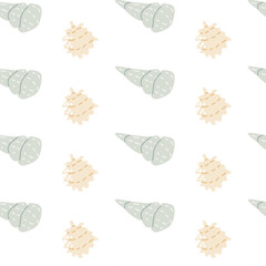Childrens cute fashion pattern. Childish sea shell seamless background. Marine life elements pattern. Nursery design. Pastel colors. Clams background, seashells, seaweed print. Seashore beach elements