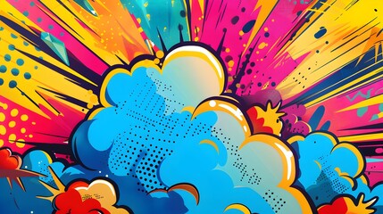 Fototapeta premium Comic abstract pop art background featuring a thunder illustration