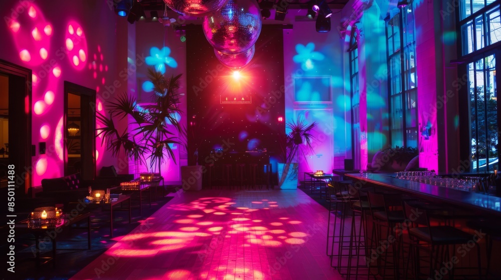 Poster dynamic party ambiance captured with available space for customized branding