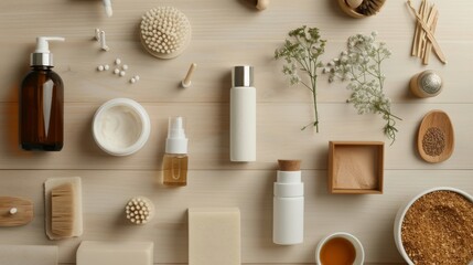 Elevated view of holistic beauty essentials
