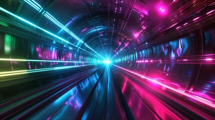 Obraz premium Futuristic background featuring a portal tunnel with highspeed pink