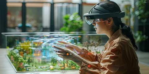 The visual depicts a future where AI-powered technologies enhance efficiency, productivity, and convenience, transforming the way humans interact with machines and the world around them