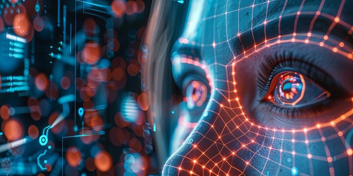 biometric technologies such as facial recognition, fingerprint scanning, and iris authentication, illustrating their applications in security, access control, and identity management