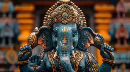 Obraz premium A Striking Statue Of An Elephant In A Temple, Captured Digitally As A Background