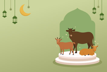 Flat design of Eid Al-Adha Mubarak backgrund illustration
