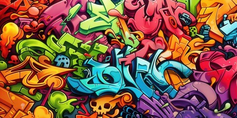 Vibrant Urban Street Art Graffiti on Colorful Painted Wall. Creative Artistic Scene