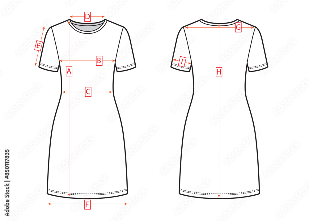 Wall mural womans jersey dress sketch. clothing measurements.