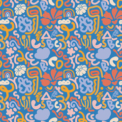 Fototapeta premium Hand drawn seamless pattern with multicolor abstract shapes