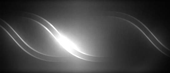 Neon glowing circle rays, light round lines in the dark, planet style neon wave lines. Energetic electric concept design for wallpaper, banner, background