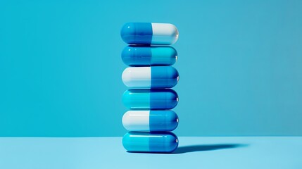 Balanced Blue and White Antibiotic Capsules on Blue