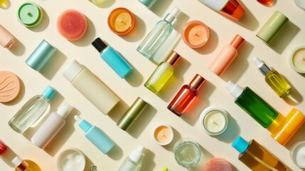 Repetitive arrangement of self-care products in a radial grid layout pattern