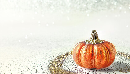 キラキラした大人ハロウィーンのイメージ　オレンジ色のパンプキンとコピースペース