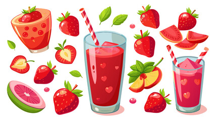 Refreshing Strawberry Juice with Sliced and Whole Strawberries Vector"