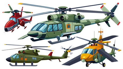 Set Of Helicopters Vector Illustration, Collection Of Helicopters
