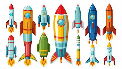 Set Of Rockets Vector Illustration, Collection Of Rockets 
