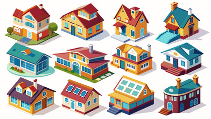 Set Of Houses Vector Illustration, Collection Of Houses 
