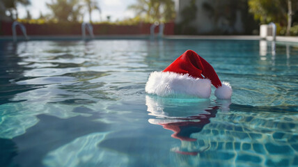 Santa Claus Hat Floating in Pool