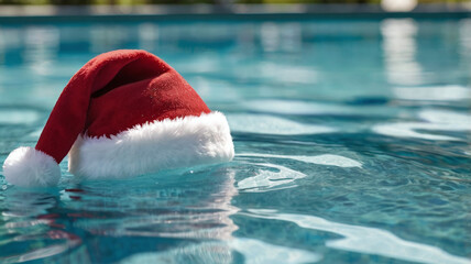 Santa Claus Hat Floating in Pool