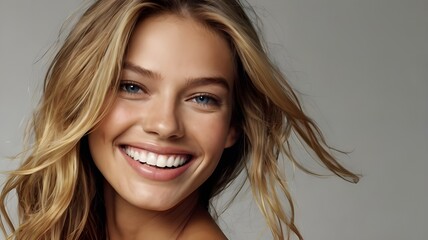 Fototapeta premium Portrait of a woman, most stunningly beautiful female supermodel from around the world, smiling and laughing with perfect teeth, Young Uruguayan woman happy and smiling isolated.