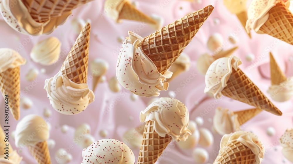 Poster abstract layout pattern of floating ice cream cones in various sizes