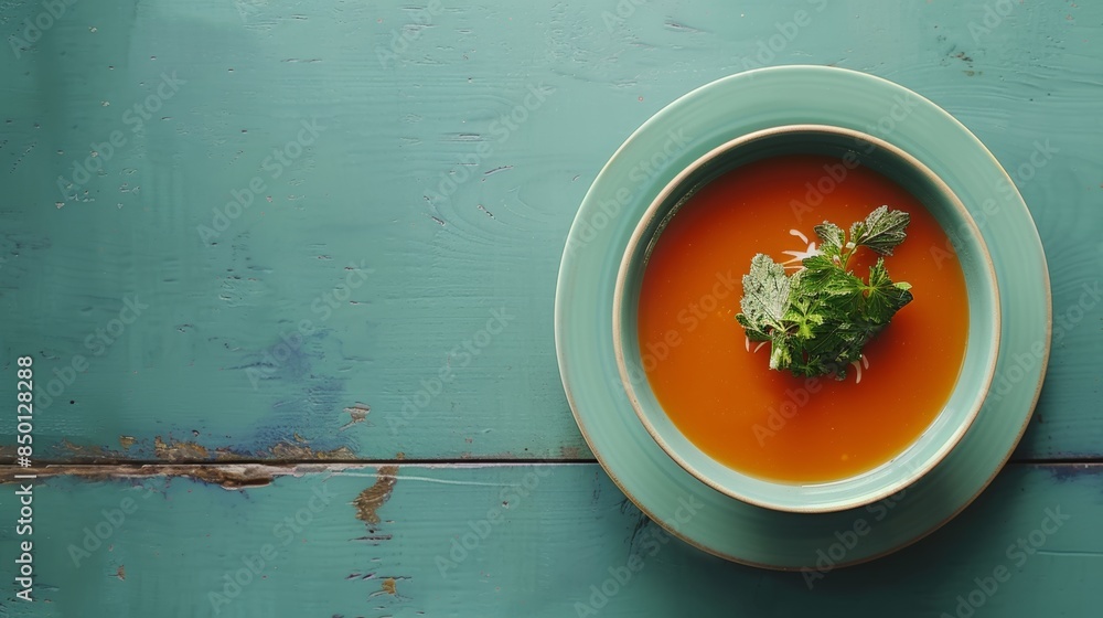 Poster aerial shot of a rotating bowl of soup with ample copy space