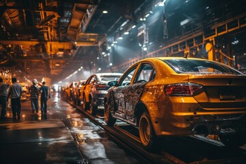 Obraz premium Advanced robotic assembly line in modern manufacturing sector for efficient production