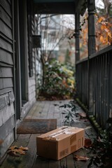package in a cardboard box on the porch of the house 