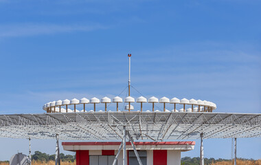 Ground station transmits DVOR (Doppler VHF Omni Directional Range) radio navigation system for...