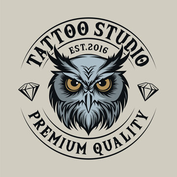 Owl Night bird vintage tattoo studio retro logo