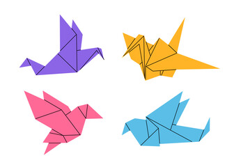 Vector illustration with an origami paper bird, a classic emblem of love and hope in Asian traditions. Isolated item in flat cartoon style for use in cultural design.