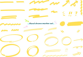 Highlighter marker pen lines and decorative ornaments, simple hand-drawn illustration set / 蛍光マーカーペンの罫線と装飾あしらい、シンプルな手描きのイラストセット