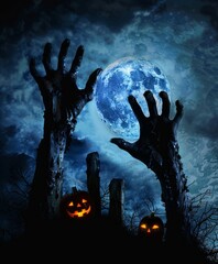 zombie hands rising dark halloween night