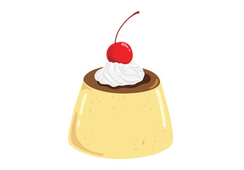 生クリームとさくらんぼを乗せたクラシックなプリン