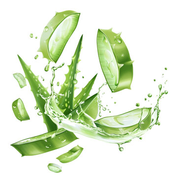 Aleo vera slices and gel splash PNG transparent background