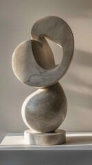 A minimalist sculpture made of polished marble, featuring clean lines and geometric shapes, perfect for a modern living room centerpiece.