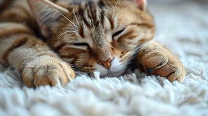 A Close-Up View Of Cat Paws On A Pristine White Background, With A Cat Sitting On A Fluffy White Rug