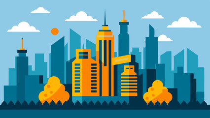 Obraz premium A detailed vector illustration of the City skyline, featuring iconic buildings like the Building and One World Trade Center.