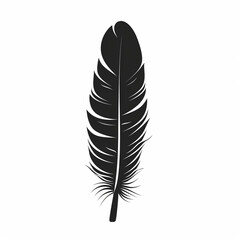 A minimalist black feather silhouette, symbolizing simplicity and elegance, set against a white background, capturing timeless beauty