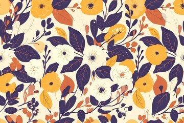 Obraz premium Contemporary Blossoms: Seamless Pattern with Abstract and Modern Stylized Flowers and Leaves