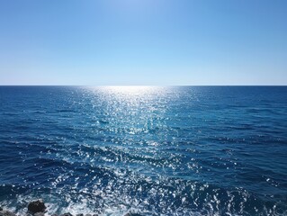 Blue Ocean with Glimmering Sunlight.