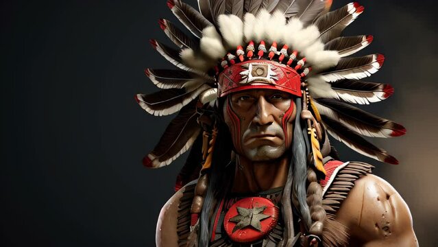 A man wearing a red and white headdress and a brown shirt