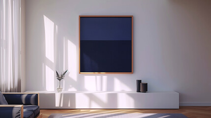 A blue framed painting on the wall.Generate AI