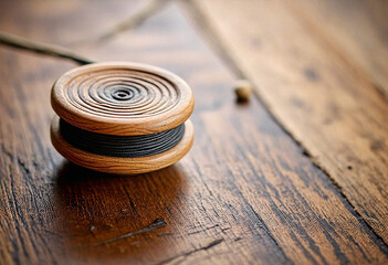 Close up view of old wooden yoyo on the table