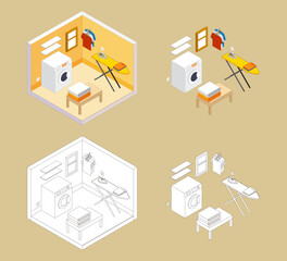 isometric washing room illustrator block
