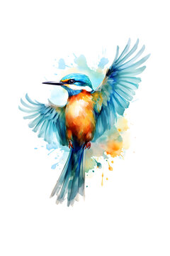 recommend clip art: Kingfisher with spread wings. Watercolor flying bird.