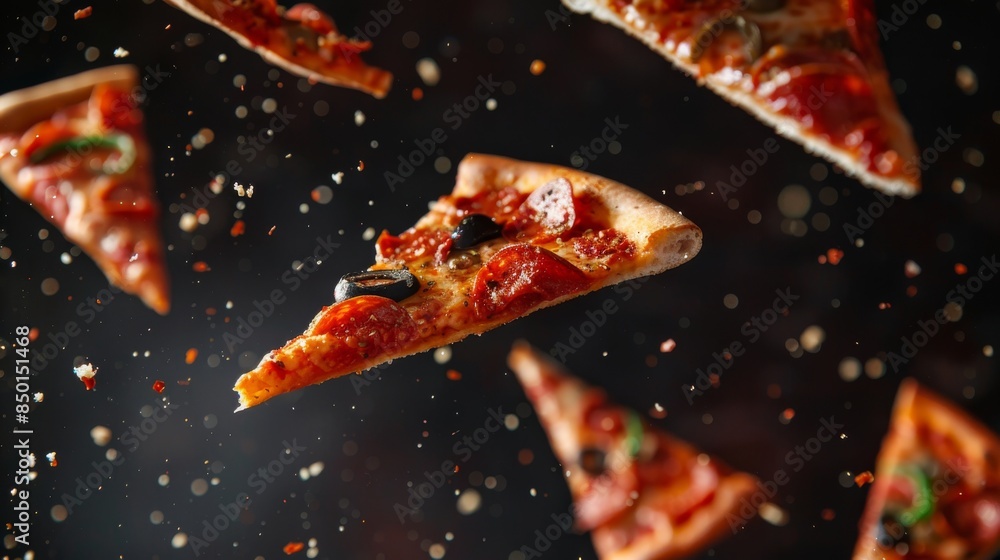Poster abstract arrangement of floating pizza slices in a contemporary layout
