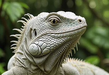 Fototapeta premium White iguana with green natural background