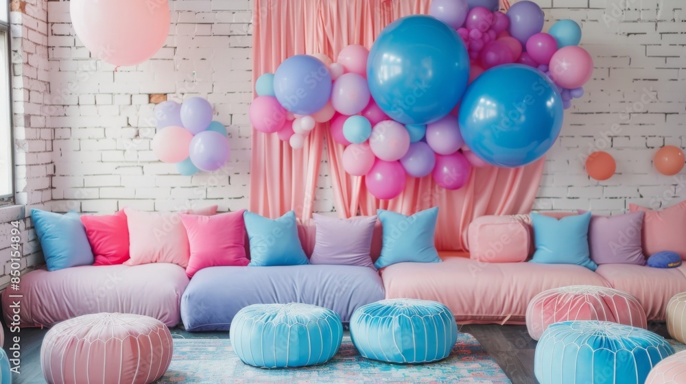 Poster artistic party setup arranged in an imaginative and creative pattern